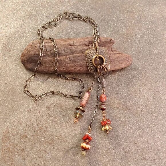 Artisan Bronze Toggle Bead Drop Necklace NWOT - Picture 2 of 4